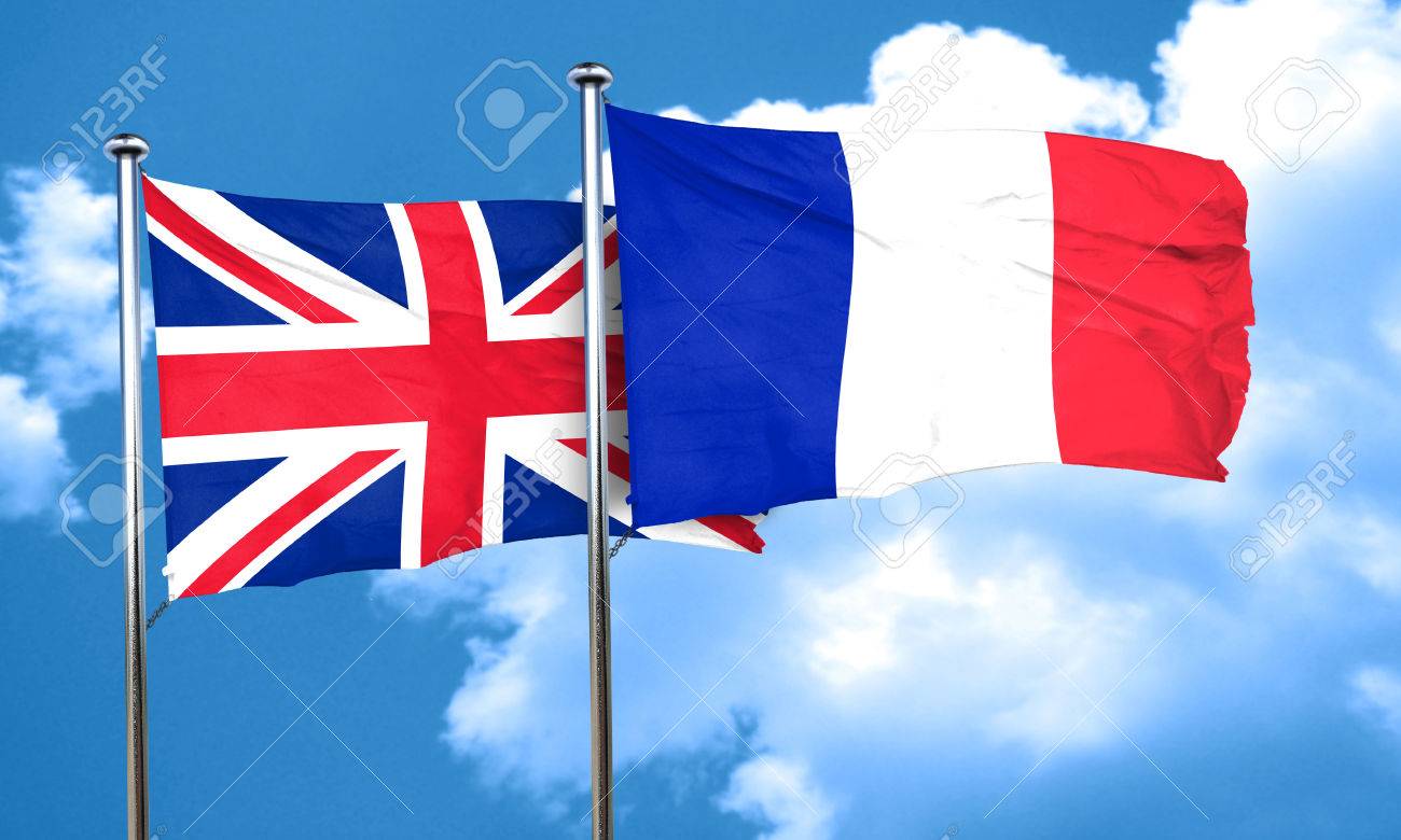 Great britain flag with France flag, 3D rendering